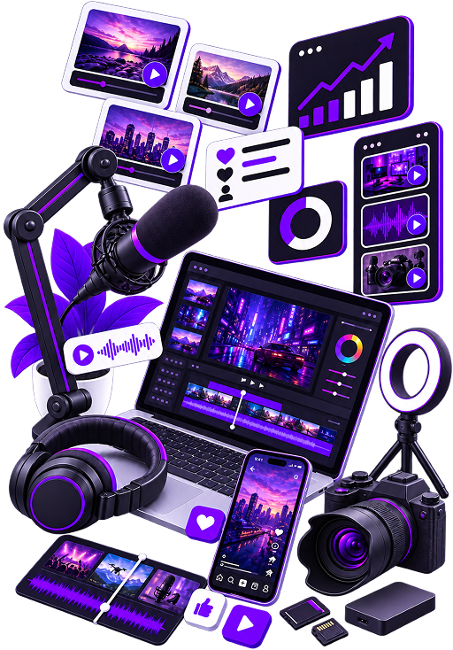 Ecommerce Content Creation Services - a camera on a tripod with a studio light and clapperboard